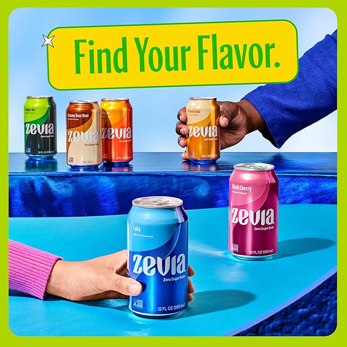 Zevia Zero Sugar Soda, Lemon Lime Twist, 12 oz Cans (24-Pack) – Naturally Sweetened, Non-GMO Project Verified, Gluten-Free, Vegan