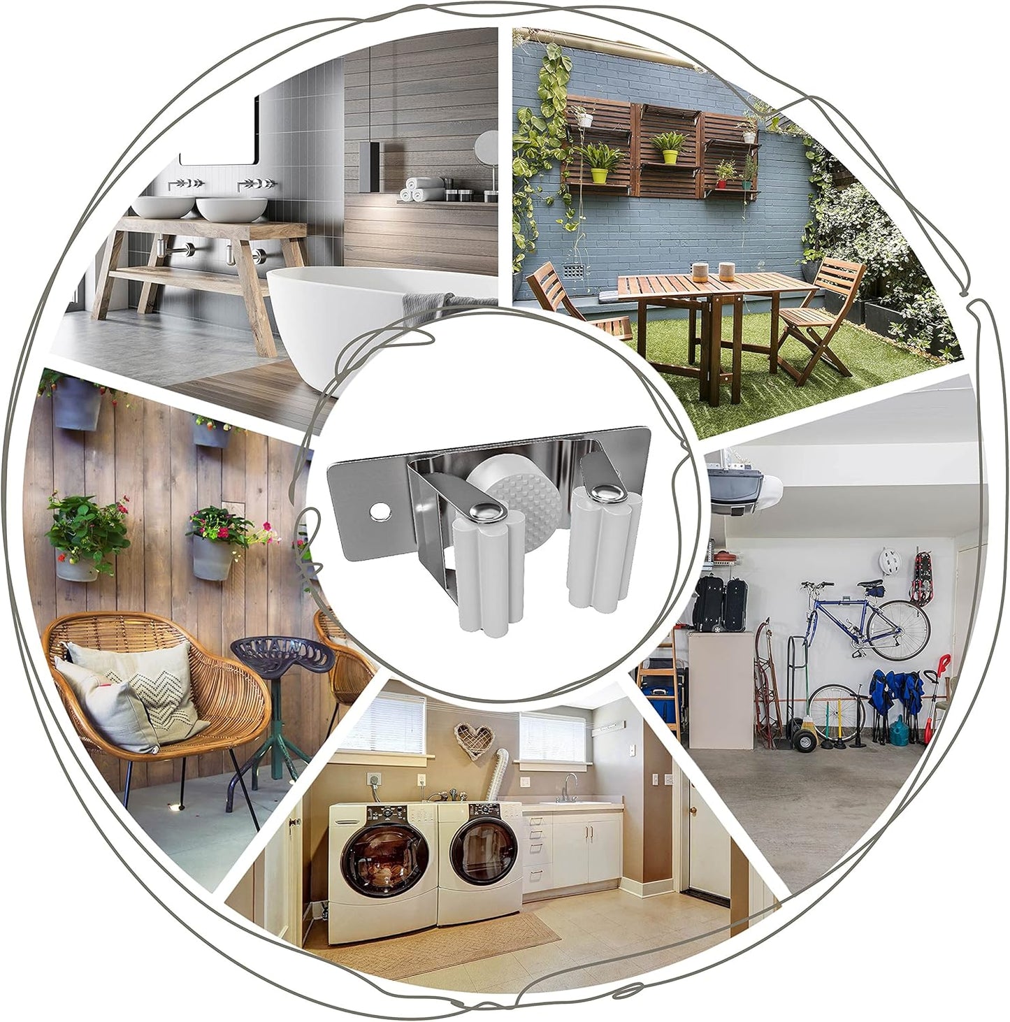 Self Adhesive Broom and Mop Holder Wall Mounted – SUS304 Stainless Steel 2-Slot Organizer with Anti-Slip Rubber Grips, 25lb Load, Adjustable for 0.6–1.4" Handles, Garage Kitchen Bathroom Use, 3 Pack