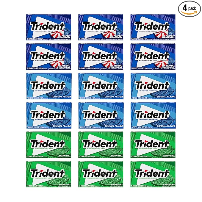 Trident Sugar-Free Chewing Gum Variety Pack Candy, Spearmint, Perfect Peppermint & Original Flavor, 18 Packs of 14 Pieces (252 Total Pieces)