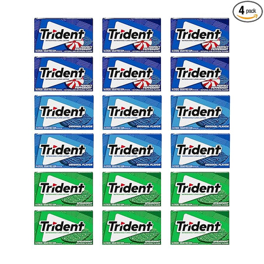 Trident Sugar-Free Chewing Gum Variety Pack Candy, Spearmint, Perfect Peppermint & Original Flavor, 18 Packs of 14 Pieces (252 Total Pieces)