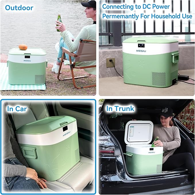 Car Fridge Portable 12 Volt Refrigerator 23 Quart (22 Liter) Freezer Compressor Cooler 12V/24V DC 110～240 V AC for Outdoor, Camping, Travel, Home Use -18℃~+15℃ (Green)