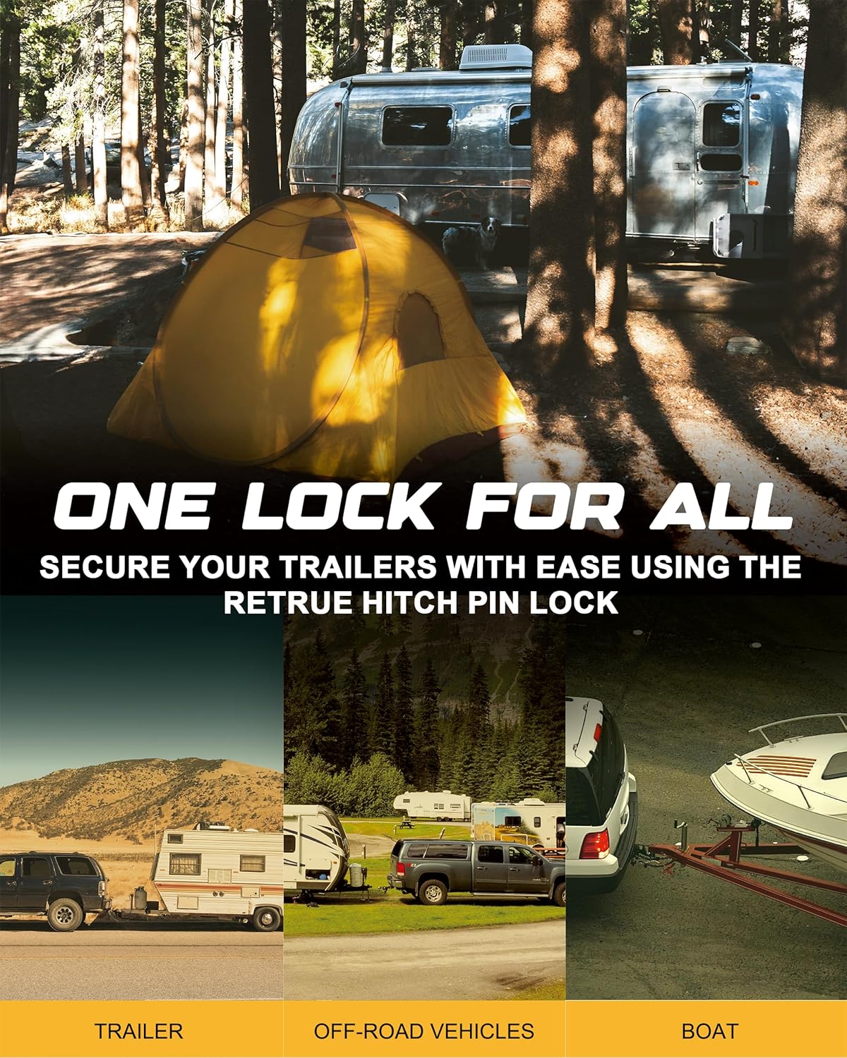 RETRUE Trailer Hitch Lock, 5/8" Locking Hitch Pin for 2 Inch and 2 1/2” Receiver Class III IV Hitch, Tow Hitch Lock with Keys and O-Rings, Trailer Accessories for Outdoor Enthusiasts, 2 Pack