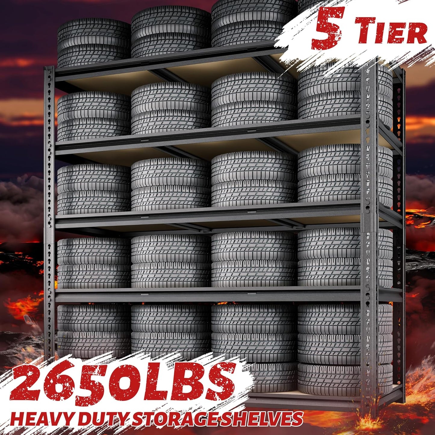 48"W Garage Shelving, 2650LBS Storage Shelves heavy duty, 5 Tier Metal Shelving Unit Adjustable Garage Shelves Heavy Duty Shelving for Warehouse,Commercial, Kitchen, 48" W × 18" D × 72" H, Black, 2PCS