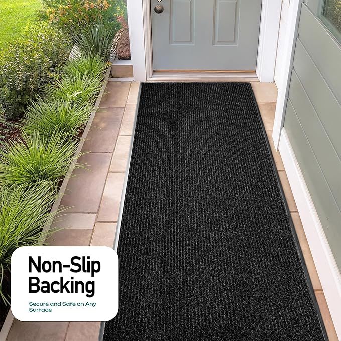 MaxMat® Oversized Rubber Door Mat - Heavy Duty, Waterproof, Low-Profile, Easy to Clean, Commercial Floor Mat (3 x 16 Feet, Black, MXM-RIB0316BK)