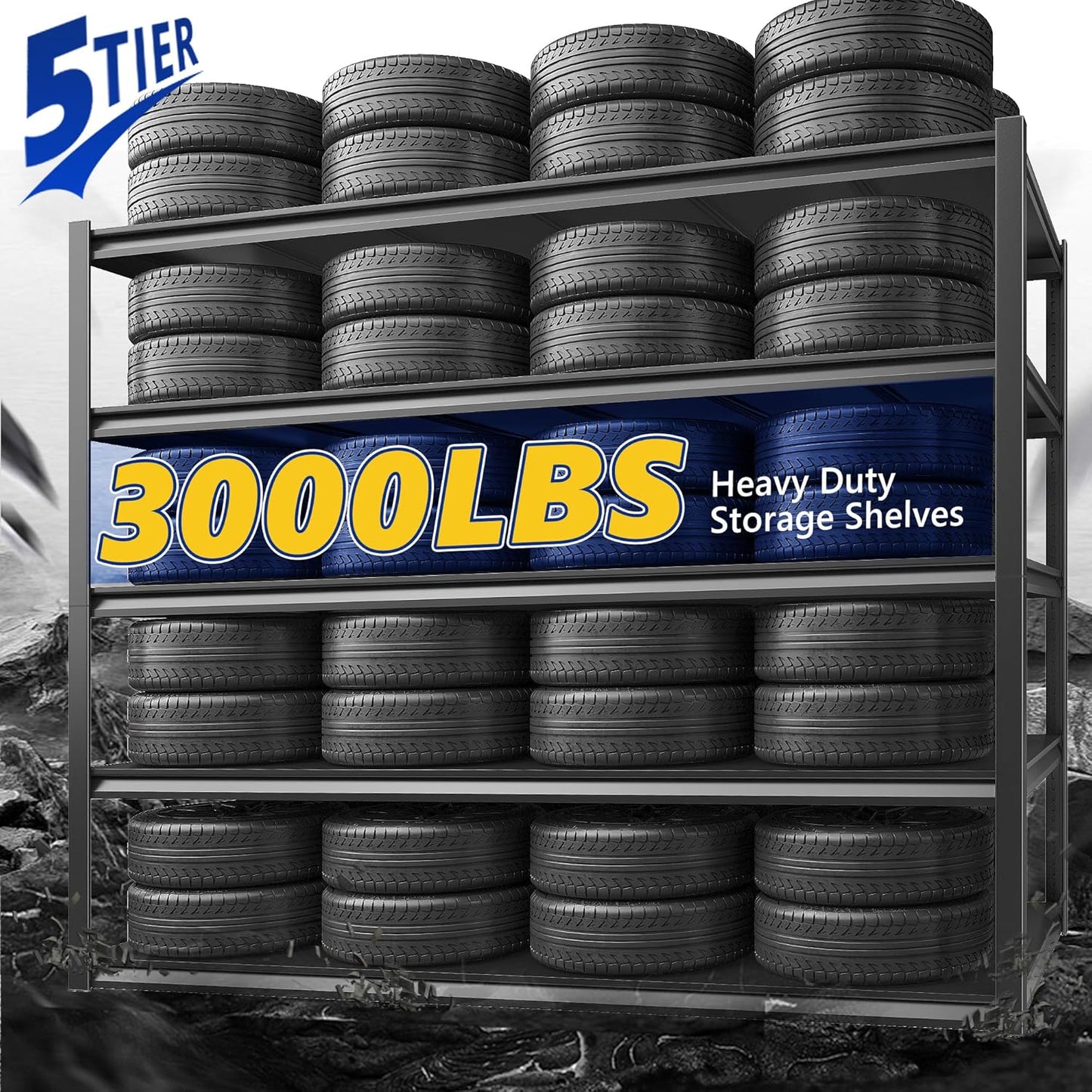 REIBII Garage Shelving 48.2" W Storage Shelves 3000LBS Heavy Duty Shelving Adjustable Metal Shelf Industrial Pantry Shelves for Basement Garage Warehouse 72.2" H x 24.2" D x 48.2" W, 2 Pack