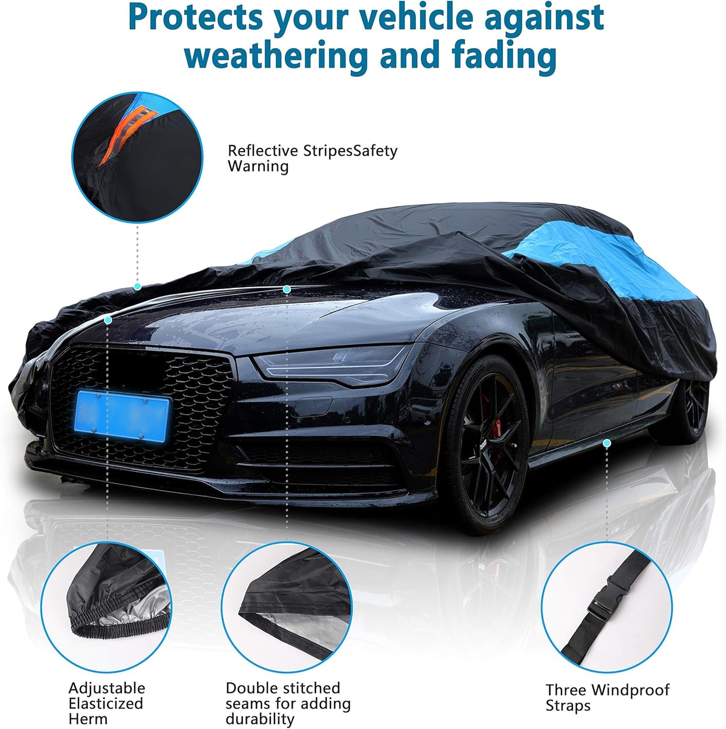 MORNYRAY Waterproof Car Cover All Weather Snowproof UV Protection Windproof Outdoor Full car Cover, Universal Fit for Sedan (Fit Sedan Length 186-193 inch)