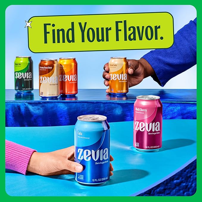 Zevia Zero Sugar Soda, Nostalgic Variety Pack, 12 oz Cans (24-Pack) – Naturally Sweetened, Non-GMO Project Verified, Gluten-Free, Vegan