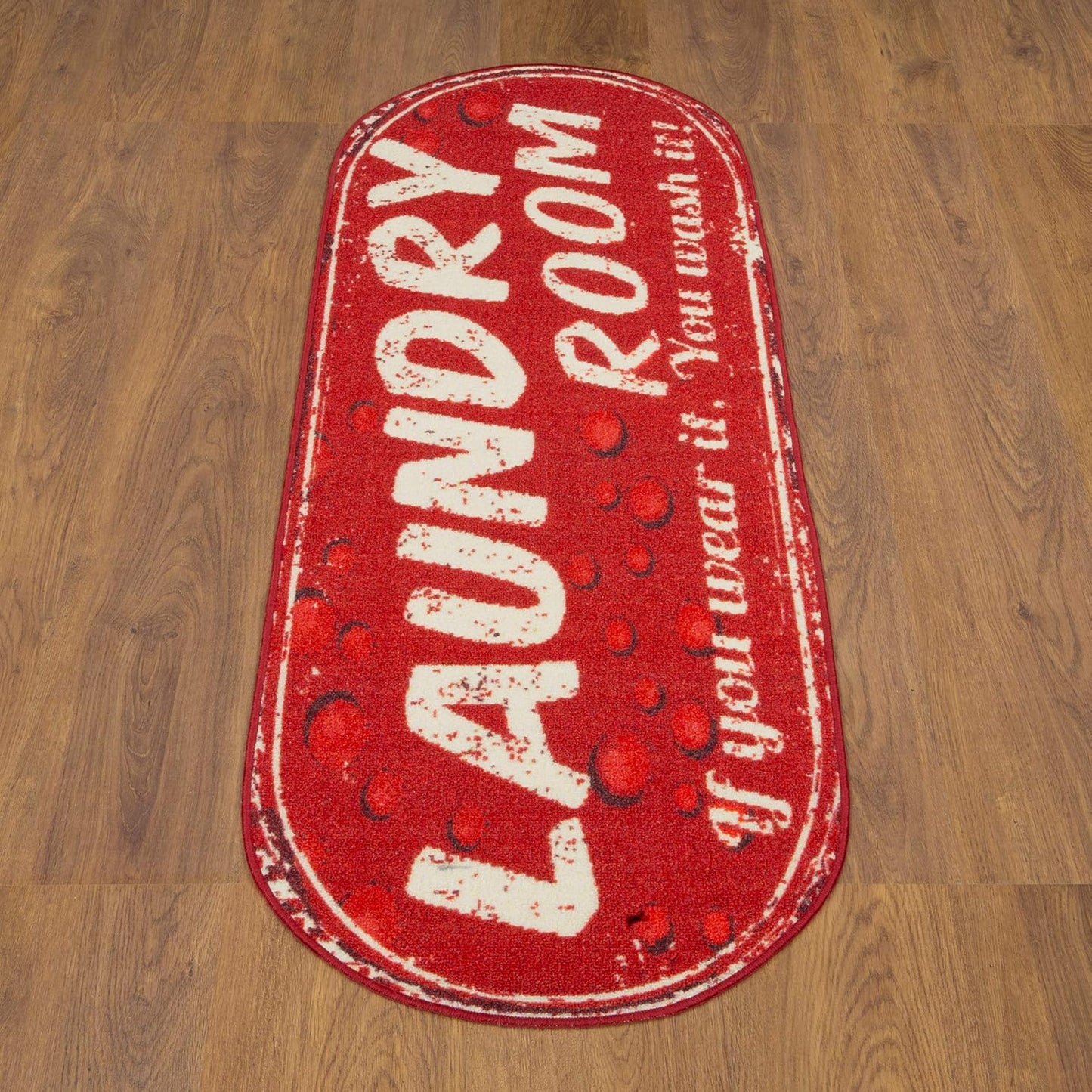 Ottomanson 20" x 59" Oval Laundry Room Rug - Non-Slip Mat for Laundry & Mudroom - Durable, Stain-Resistant, and Easy to Clean - Perfect for High-Traffic Areas - Runner Rug for Entryway Bathroom, Red