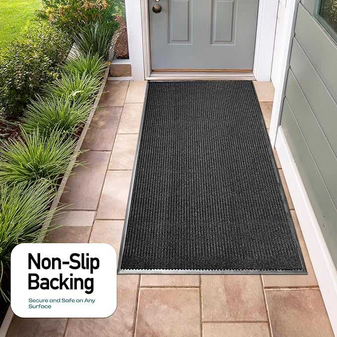 MaxMat® Commercial Floor Mat - Heavy Duty, Large Sizes, Indoor/Outdoor, Waterproof, Low-Profile, Easy to Clean Doormat (6 x 2 Feet, Black, MXM-RIB0026BK)