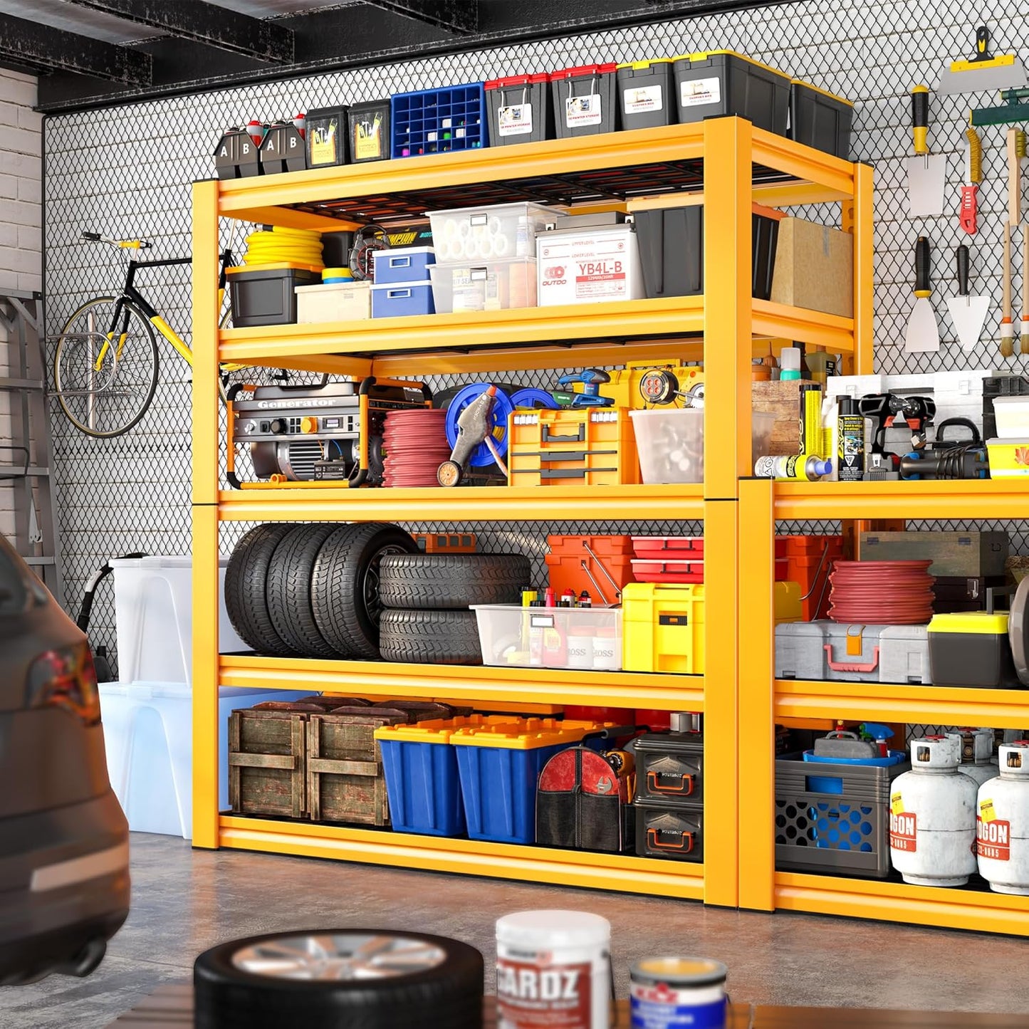 REIBII Garage Shelving Load 3000LBS, 5-Tier Storage Shelves, Adjustable Heavy Duty Metal Shelving Unit for Pantry, Basement, Warehouse, 72" H x 36" W x 16" D, 2PC