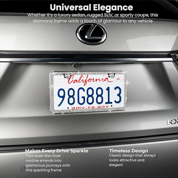 SunplusTrade Bling License Plate Frame for Women 2 Pack Sparkly License Plate Frames Bedazzled Diamond Rhinestone Crystals (Silver)