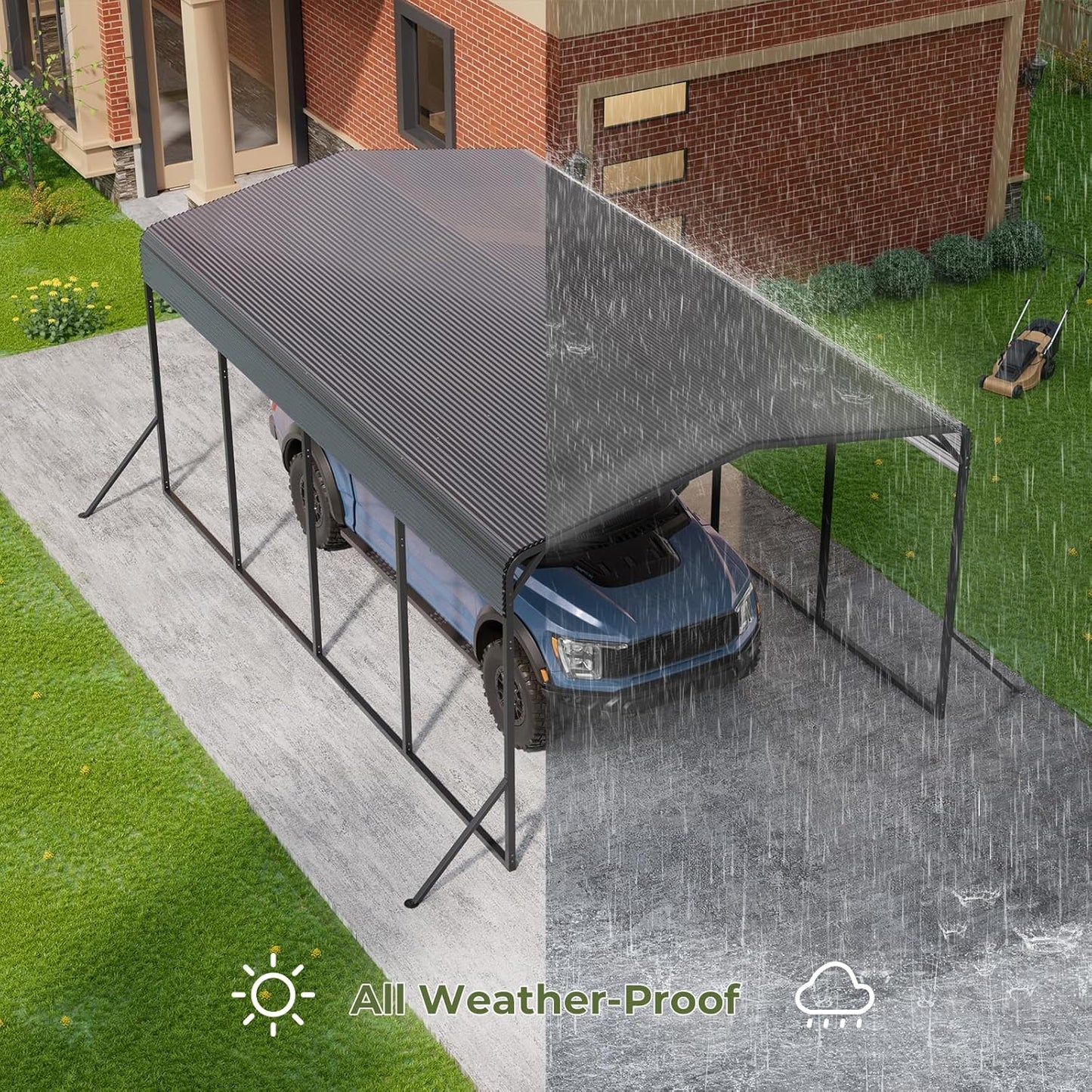 Carport 12x20 FT Heavy Duty Metal Carport, Outdoor Metal Canopy with Additional Diagonal Bars and 4 Support Feet, Car Port Garage Galvanized Shelter for Car, Boat and Tractor