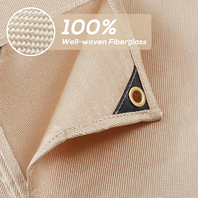 Heavy Duty Fiberglass Welding Blanket, Heat Resistant Blanket with Brass Grommets, Multi-Purpose Welding Mat for Professional and Heavy-duty Welding, Cutting, and Other Uses(8x12 ft)