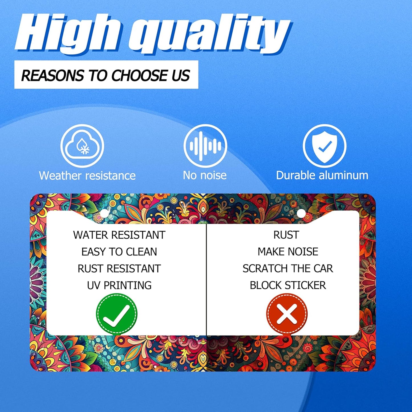 Boho License Plate Frame Beautiful Mandala Flowers License Plate Stainless Steel Funny License Plate Holder Hippie Car Accessories Decoration with 2 Screws Fits Standard Vehicles Size 12.3" x 6.3"