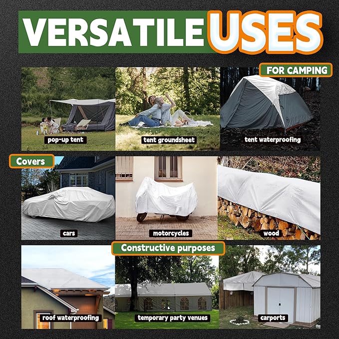RAINDEWAY Small Tarps 3x6 Feet (2 Pack) Tarp Waterproof,7Mil Thick,Finished Size,UV Resistant,Multipurpose Poly Tarp Cover with Metal Grommets and Reinforced Edges,White Tarps