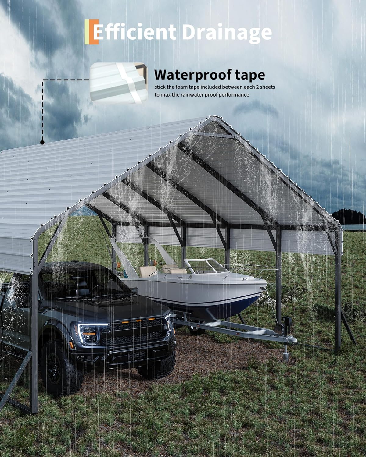 20'x20'x13' Metal Carport for 2 Cars, Heavy Duty Steel Frame for All Weather, Permanent Shelter for Boats, Full-Sized Pickup Trucks, and Tractors, N.W. 800 Lbs