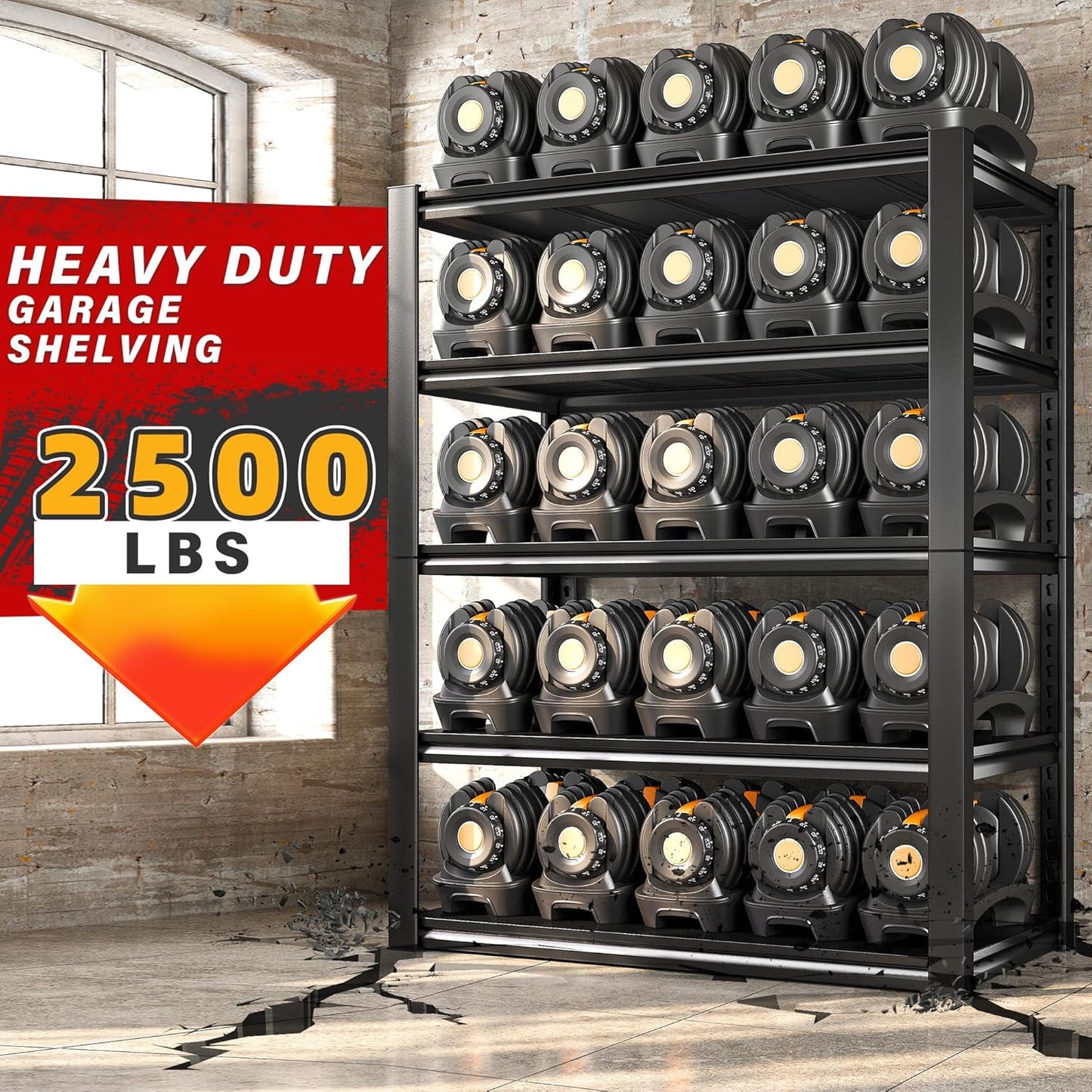 REIBII 40" W Garage Shelving, Heavy Duty Storage Shelves Load 2500LBS, 5-Tier Adjustable Metal Shelving, Garage Shelves for Warehouse, Pantry, Basement, 72" H x 40" W x18 D, 3Pack