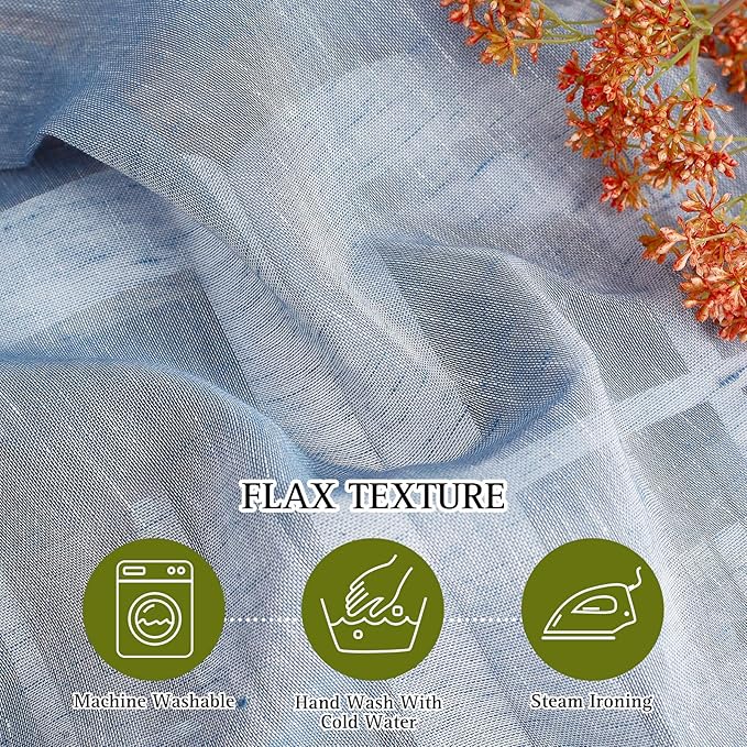 NICETOWN Semi Sheer Linen Blend Window Curtains, Grommet Solid Curtain Privacy with Light Filter Flax Texture Window Treatment Vertical Drape for Bedroom/Living Room, W52 x L72, Sea Mist, 1 Pair