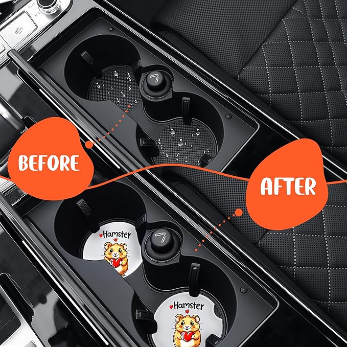 2 Pack Hamster Car Cup Holder Coaster, Cute Car Interior Accessories Drink Coaster for Women & Men, Hamster Lovers Themed Gifts Stuff Accessories Things Merchandise Items!