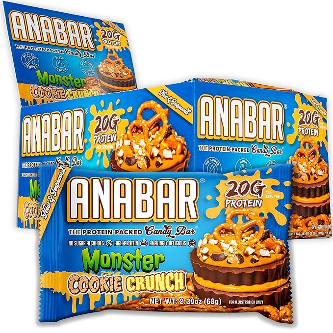 Anabar Protein Bar, The Protein-Packed Candy Bar, Amazing Tasting Protein Bar, No Sugar Alcohols, High Protein, Amazingly Delicious, 20 Grams of Protein (12 Bars, Monster Cookie Crunch)