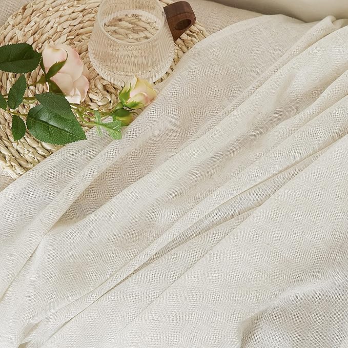 NICETOWN Semi Sheer Linen Burlap Curtains for Living Room, Grommet Privacy Semitransparent with Light Filter Flax Linen Blend Drapes for Bedroom Hall/Villa, W52 x L108, 2 Panels