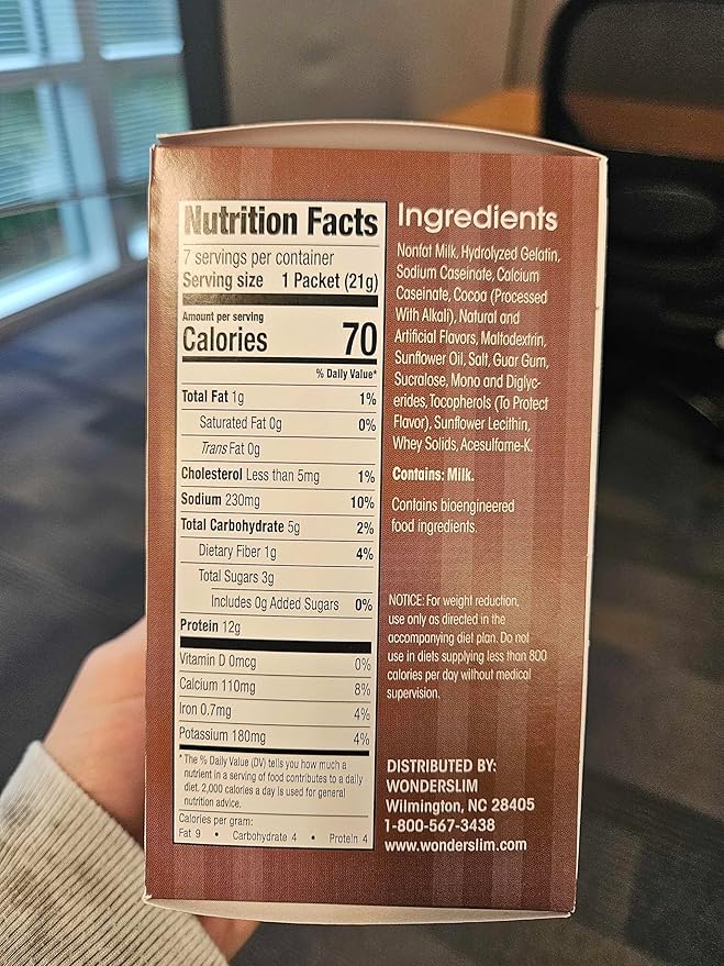 Wonderslim Protein Hot Chocolate, Hot Cocoa, Low Sugar, Low Carb, Keto Friendly & Gluten Free (7ct)