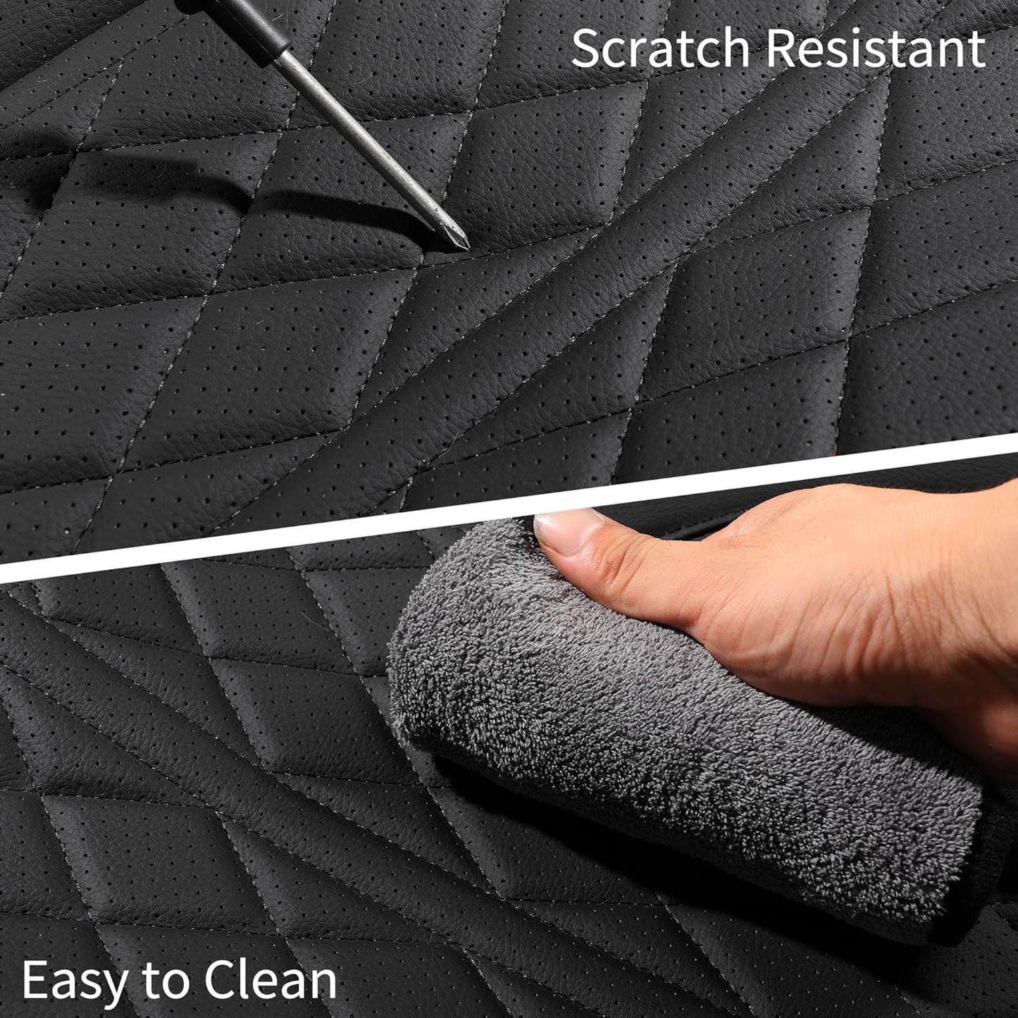 Car Seat Cover Custom Fit for Dodge Ram 1500 2500 3500 2002-2024 Faux Leather Seat Cover Set Compatible with Crew Quad Regular Cab Pickup Truck Cushions (Black, Full Set, Curved Rear)