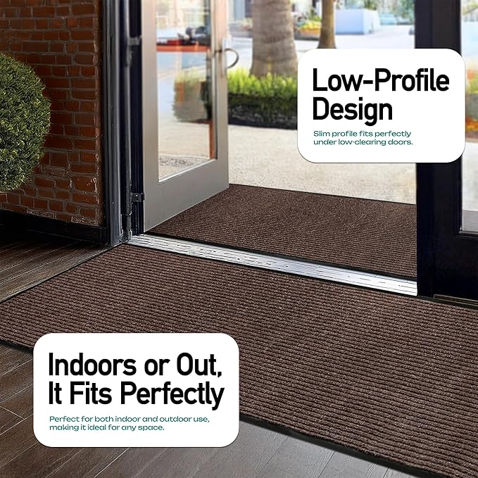 MaxMat® Heavy Duty Industrial Mat - XL Size, Waterproof, Low-Profile, Commercial Entry Door Mat (3 x 16 Feet, Brown, MXM-RIB0316BR)