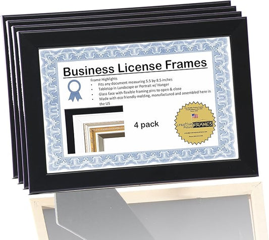 Creative Picture Frames 4-6X9Bk Black Business License Certificate Frames For Professionals 5.5 By 8.5 Inch Self Standing Easel