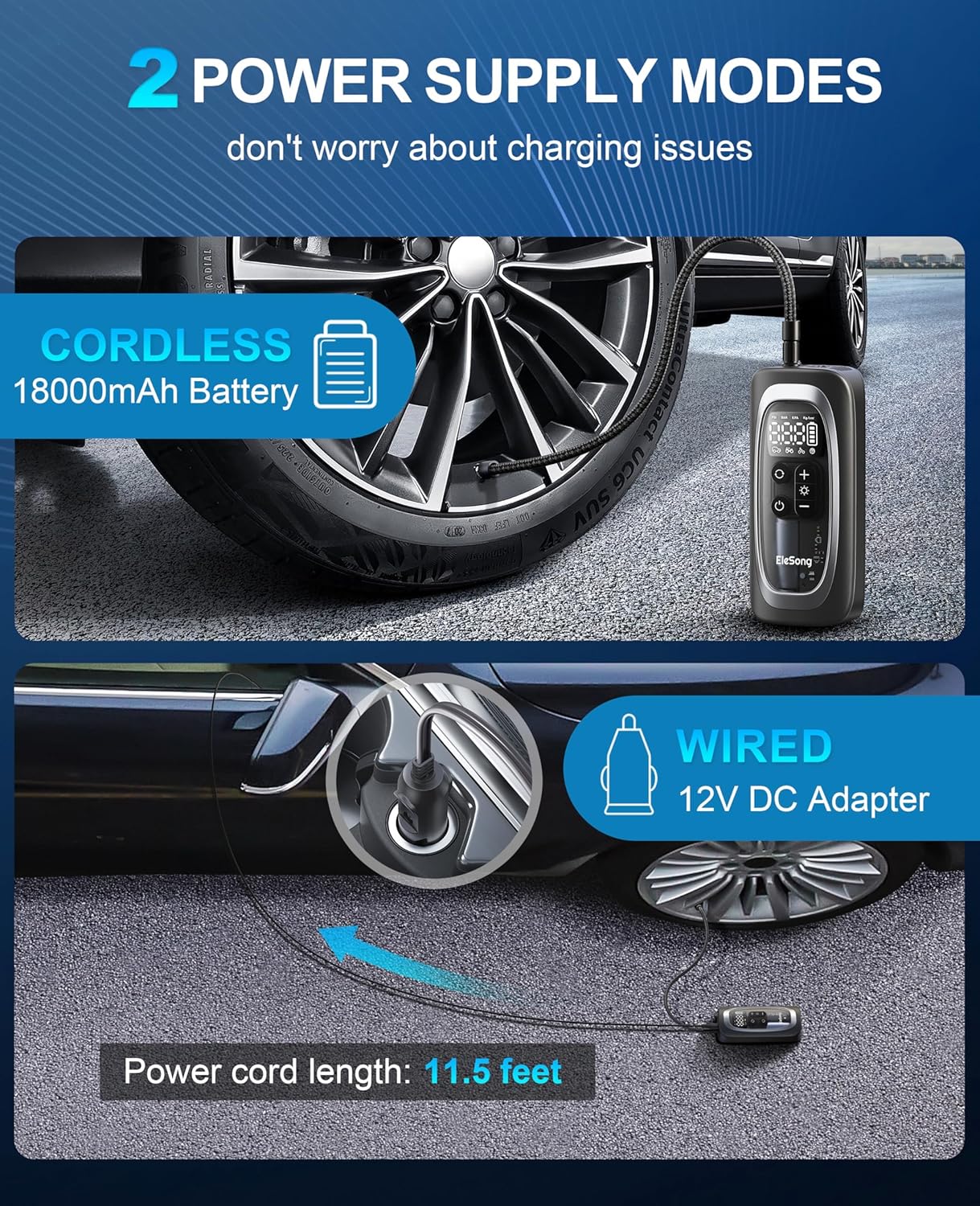 Tire Inflator Portable Air Compressor, 150PSI Air Pump for Car Tires with Digital Pressure Gauge, Bike Tire Pump with LED Light, Auto Shut-Off, Portable Tire Inflator for Car, Bike, Motorcycle, Ball