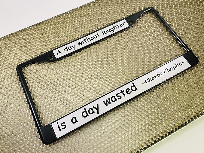 Custom Personalized Black Powder-Coated Metal Laser Engraved Standard Size - Car/Automobile License Plate Frame with Free caps - Silver/Black Text (Qty: 1 Frame)