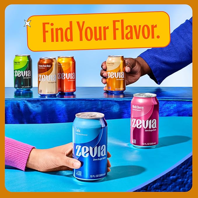Zevia Zero Sugar Soda, Orange, 12 oz Cans (24-Pack) – Naturally Sweetened, Non-GMO Project Verified, Gluten-Free, Vegan
