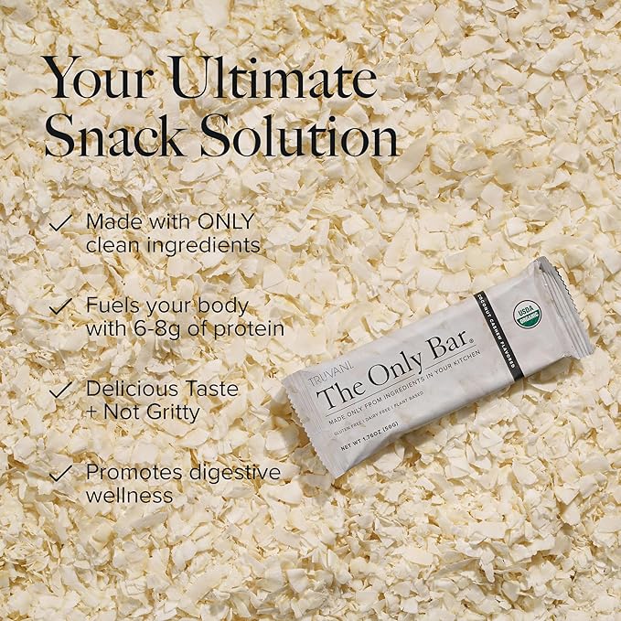 Truvani Plant Based Snack Bars | Coconut Cashew 12 Pack | 5g Protein | USDA Organic and Vegan | The Only Bar | Dairy, Soy, and Gluten Free | Individually Wrapped