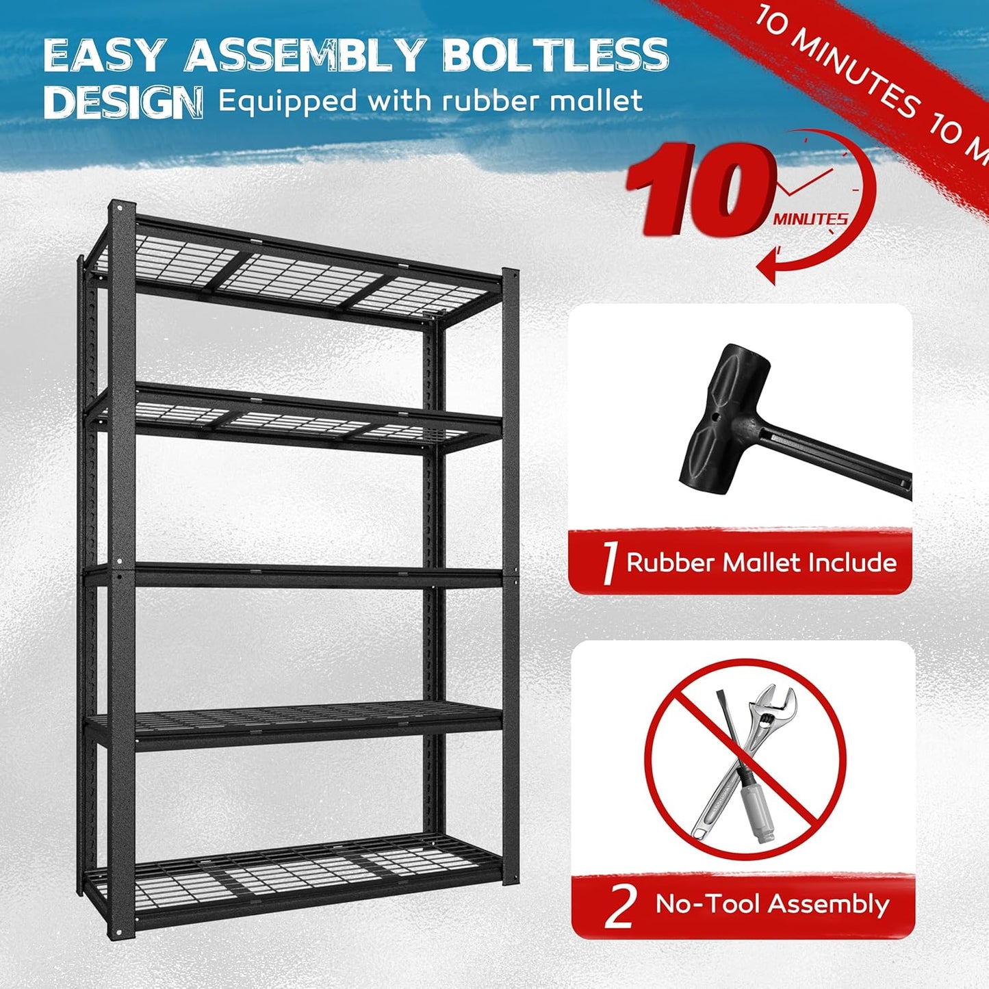 MUPATER 72" H x 47.6" W x 18.1" D Metal Storage Shelves, 5 Tier Shelves and Adjustable Shelves, Garage Shelving Unit, Standing Utility Rack for Warehouse Kitchen