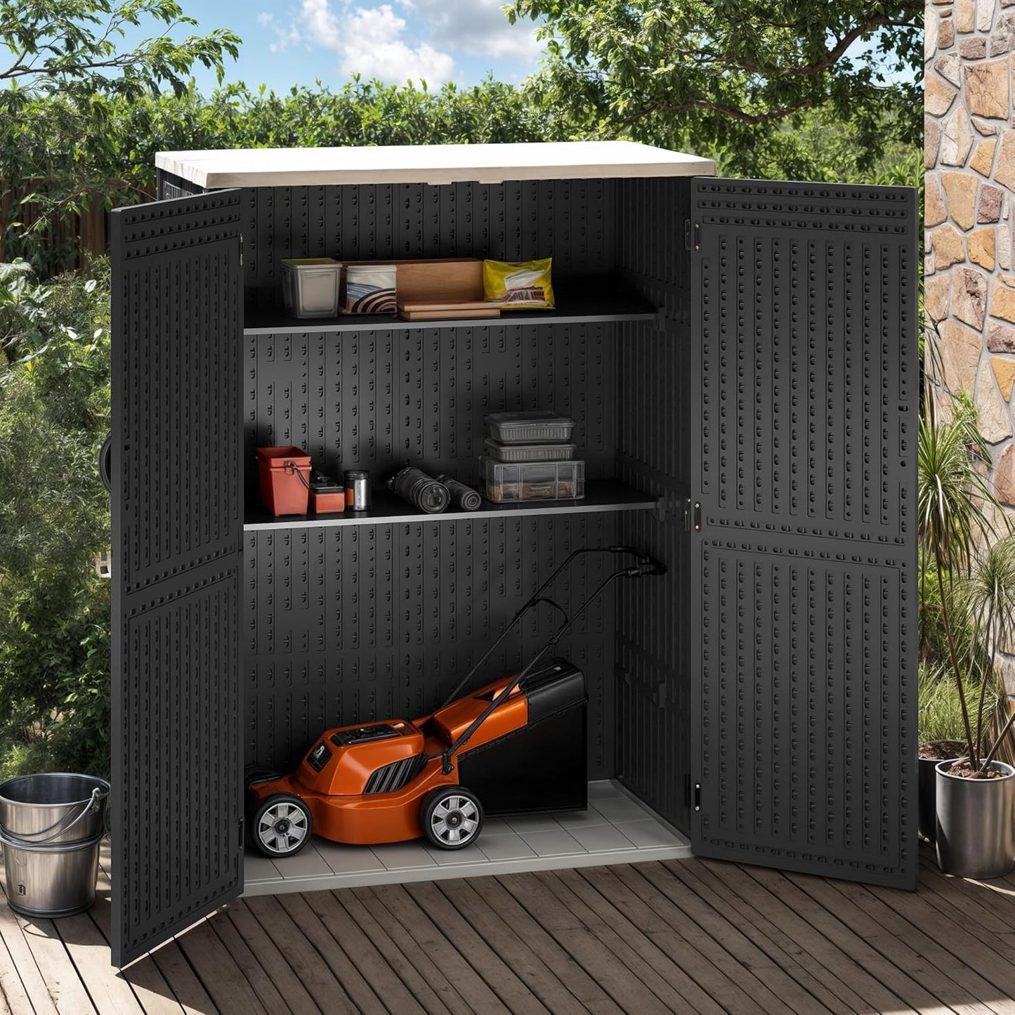DWVO 2-Pack Metal Storage Shed Shelves, 51" x 13.8" Waterproof Shelves with 8 Screws, Compatible with 59 Cu. Ft. Outdoor Tall Storage Shed, 77 lbs Capacity, Easy to Assemble, Black