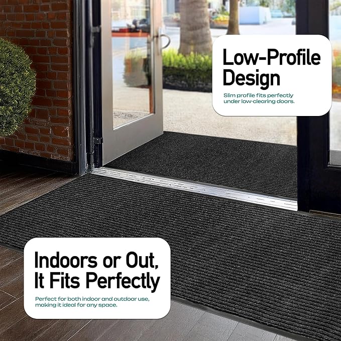 MaxMat® Extra Large 4x8 Rug Commercial Floor Mat, Feet Heavy Duty, Waterproof, Low-Profile, Easy to Clean, Rubber Entry Mat (RIB0035GY,Black)