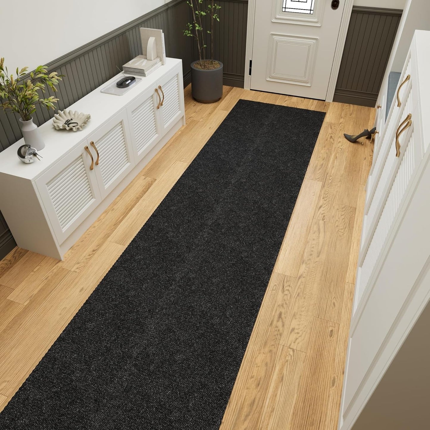 Ottomanson 2' x 50' Hallway Runner with Scraper Pile Extra Durable Non-Slip Rug Mat for Indoor & Outdoor Use - Ideal for Kitchen, Entryway, Patio & Garage - High-Traffic Carpet, Black