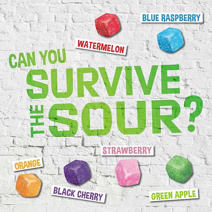 WARHEADS Cubes - Sour, Sweet & Fruity Chewy Candy with New Sour Fruity Flavors: Orange, Watermelon, Blue Raspberry, Black Cherry, Strawberry & Green Apple - 2 lb Bulk Bag