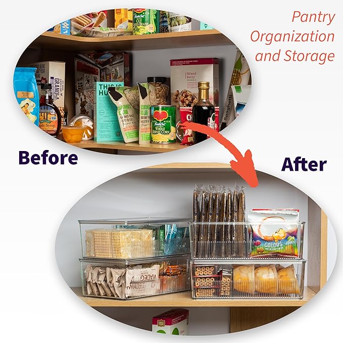 ClearSpace Plastic Pantry Organization and Storage Bins with Dividers & Lids – Perfect Kitchen Organization or Kitchen Storage – Fridge Organizer, Refrigerator Bins, Cabinet Organizers, 2 Pack
