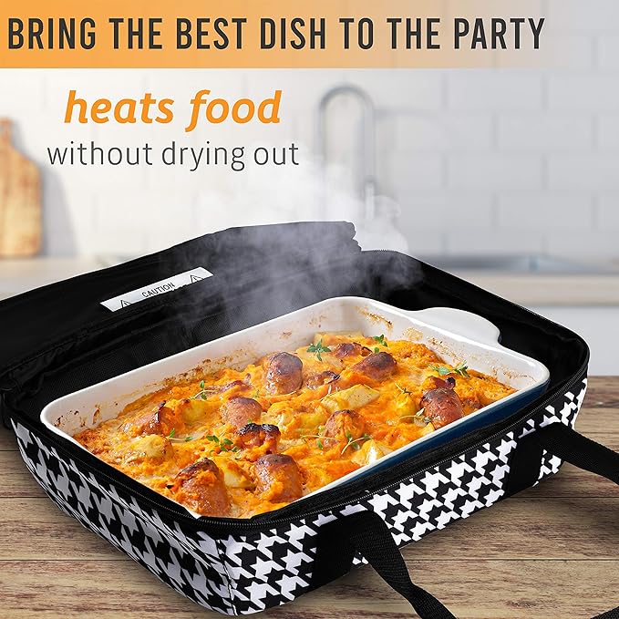 HOTLOGIC Max Large Portable Electric Food Heater - Innovative Food Warmer and Heated Lunch Box for Adults Car/Home - Easily Cook, Reheat, and Keep Your Food Warm - HOUNDSTOOTH - 120V