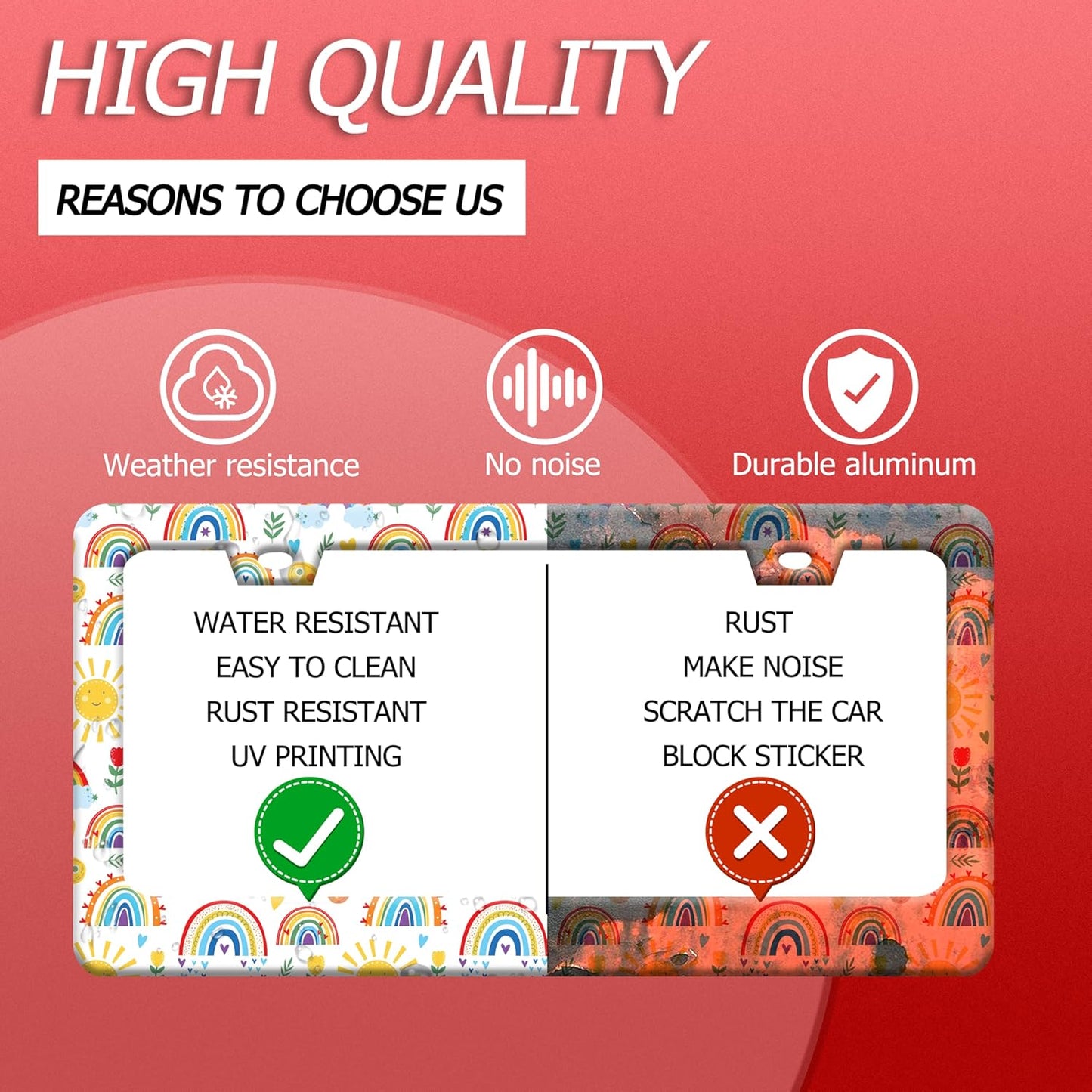 Cute Rainbow License Plate Frame Personalized License Plate Frames Colorful Auto Accessories Bracket Stainless Steel License Plate Holder 6x12 Inch