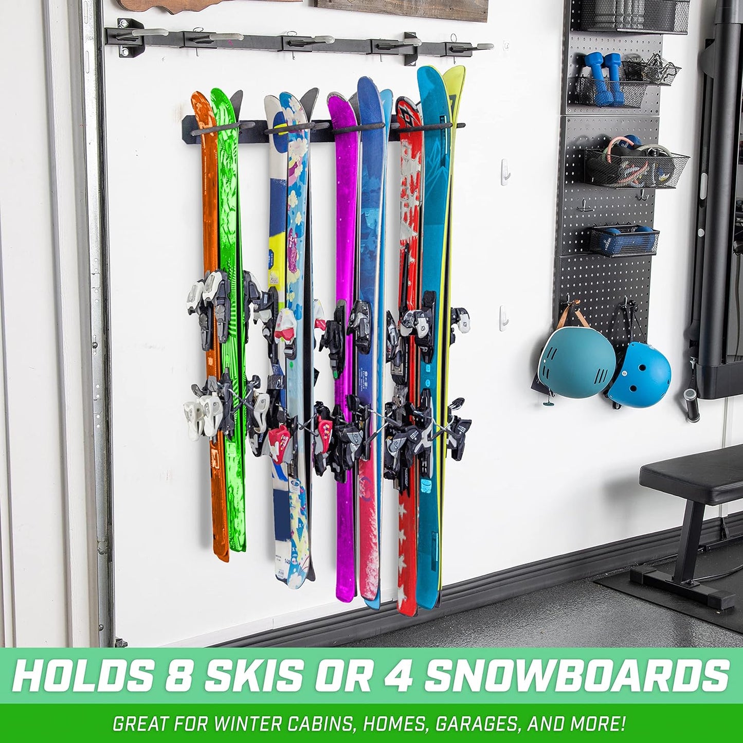 GoSports Wall Mounted Ski and Snowboard Storage Rack - 2 or 8 Ski Sizes