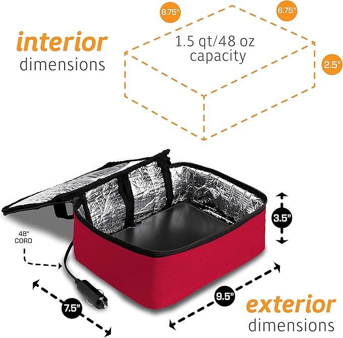 HOTLOGIC Mini Heated Lunch Box with Glass Container - Portable Electric Food Warmer for Men and Women - Great for Work, Office, and Construction - Cook, Reheat, and Eat on the Go - 12V - Red