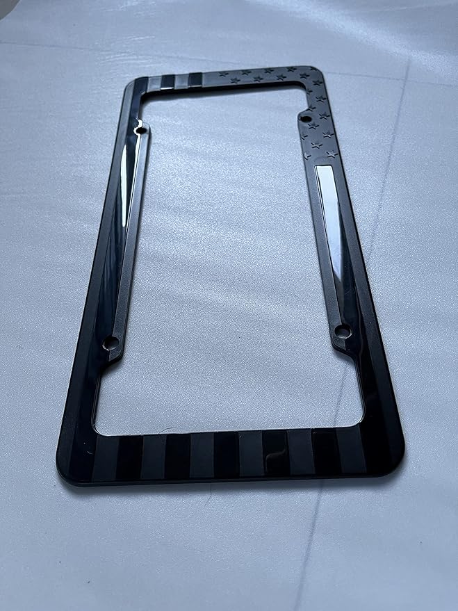 USA Flag License Plate Frame Embossed 3D Black American Stars and Strips for Car SUV Truck