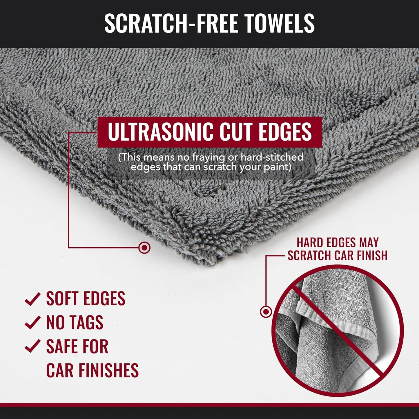 Car Drying Towel - The Finisher Microfiber Towel, 80/20 Blend, Water Absorbent and Scratch-Free Cleaning Cloths with a Hidden Edge, Dries Quickly and Efficiently (20''x32'')