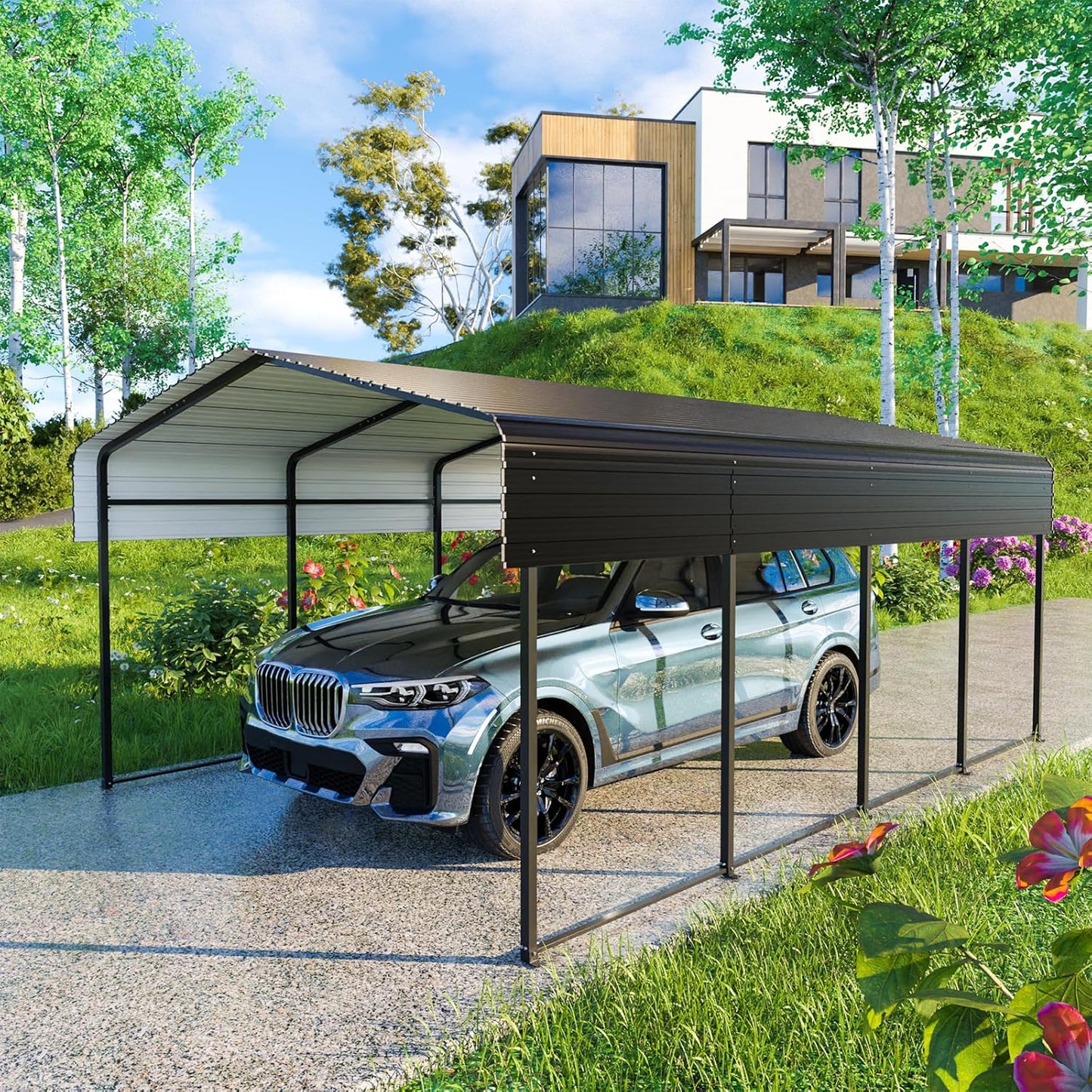 Metal Carport 13 * 20 FT Heavy Duty Carport Canopy with Galvanized Steel Roof Multi-Use Shelter Outdoor Portable Garage for Car, Boat, Pickup and Tractor