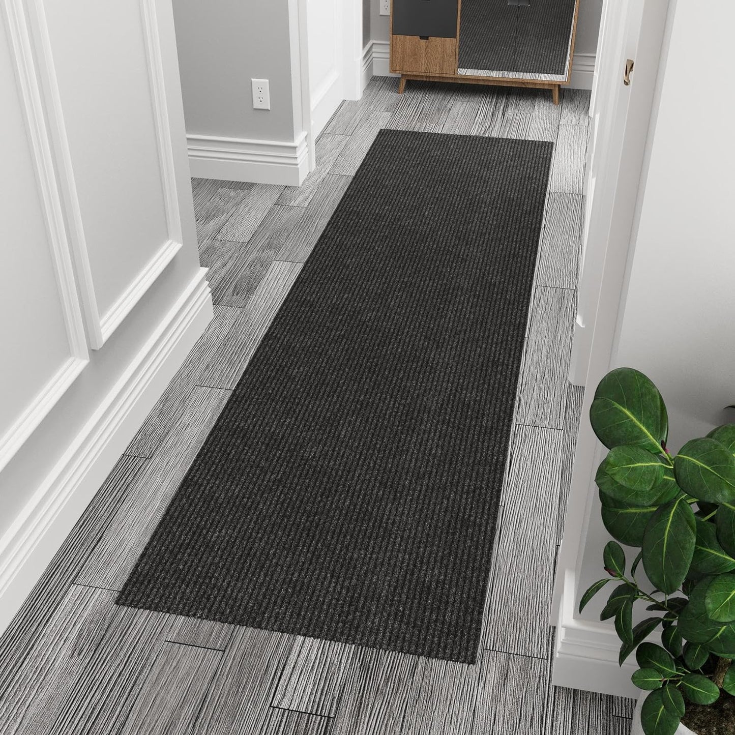 Ottomanson 2'7" x 8' Hallway Runner with Scraper Pile - Extra Durable Non-Slip Rug Mat for Indoor & Outdoor Use - Ideal for Kitchen, Entryway & Garage - High-Traffic Carpet, Black