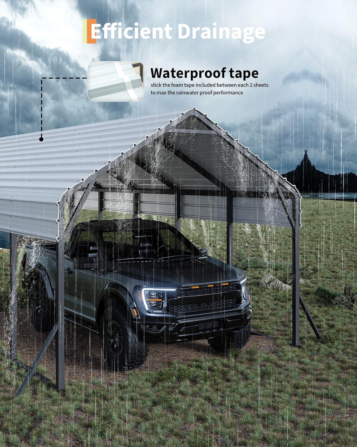 13'x16'x11' Metal Carport, Steel Heavy Duty Car Ports for All-Weather, for Cars, Motorcycles, ATV, or Boats, N.W. 500 Lbs