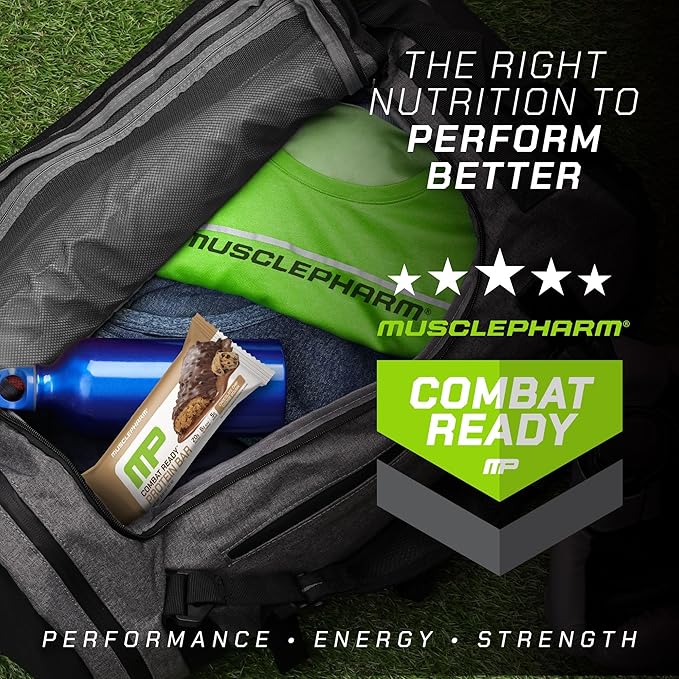 MusclePharm Combat Ready Chocolate Chip Cookie Dough Protein Bar, High Protein Bars, Combat Cravings, Fuel Performance & Meet Energy Demands, 20g Protein from Whey Protein, 5g Fiber, Gluten Free, 4 Bars