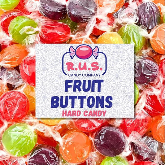 Assorted Fruit Button Hard Candy – About 225 Individually Wrapped Pieces, Bold Assorted Fruit Flavors, Bulk 3 Lbs Bag – Classic Hard Candy by RUS Candy Company for Office, Party, or Candy Dish
